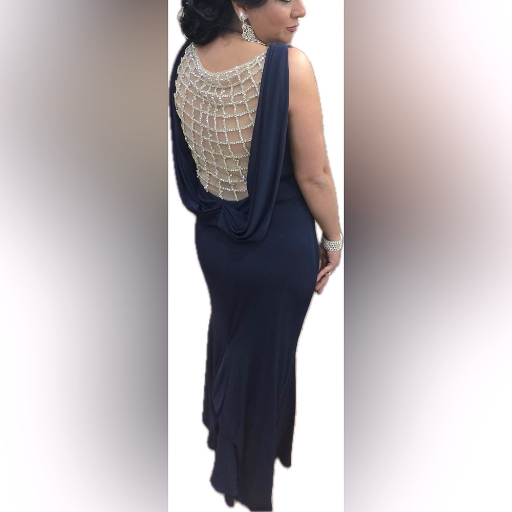 Long Navy Gown with Rhinestone back size 12